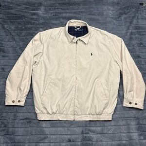 Polo Ralph Lauren Harrington Jacket Mens Large Tan Zip Plaid Lined Pony Logo